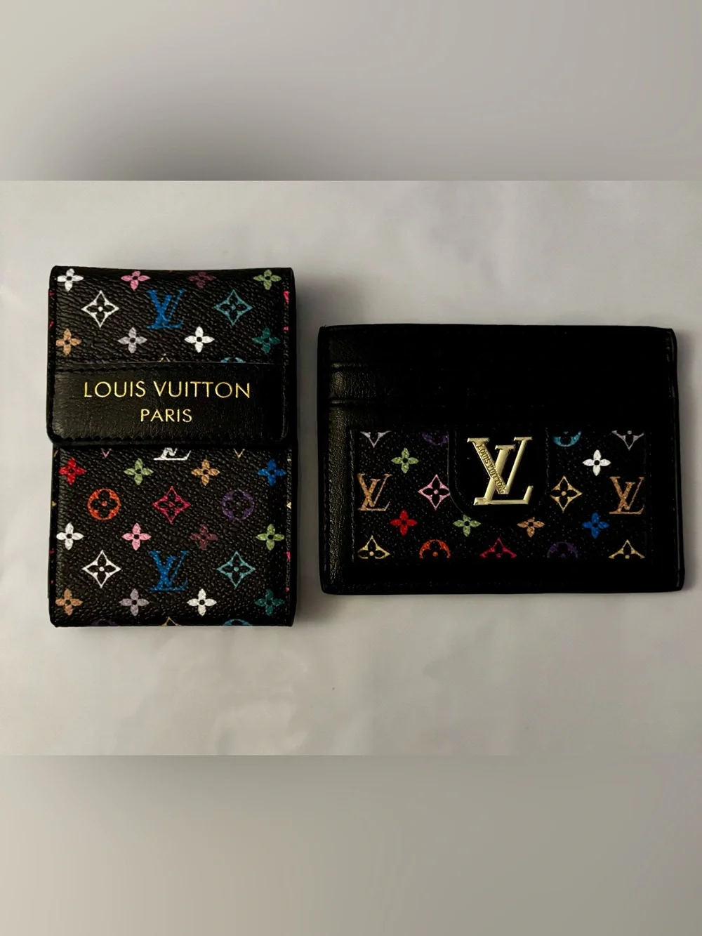 Brand New set  Black Multicolor Monogram Accordion Card Case